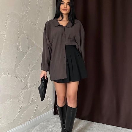 Оверсайз рубашка цвета антрачит с карманом