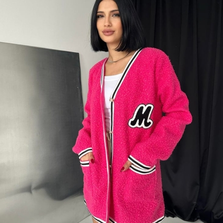 Fuchsia Boucl&eacute; Knit Cardigan