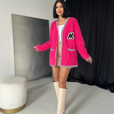 Fuchsia Boucl&eacute; Knit Cardigan