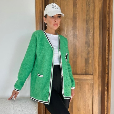 Green Boucl&eacute; Knit Cardigan