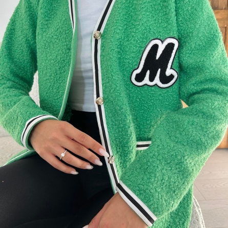 Green Boucl&eacute; Knit Cardigan