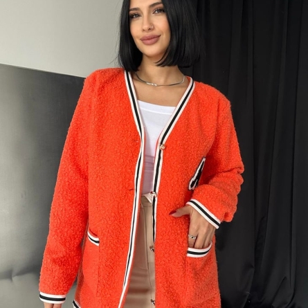 Orange Boucl&eacute; Knit Cardigan