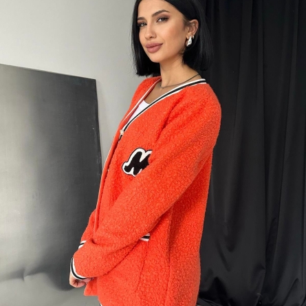 Orange Boucl&eacute; Knit Cardigan