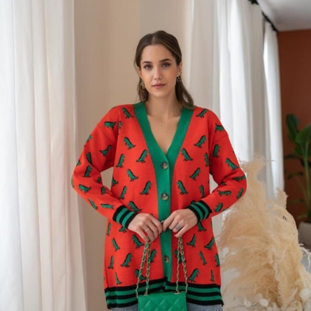 Оранжевый кардиган с принтом динозавров