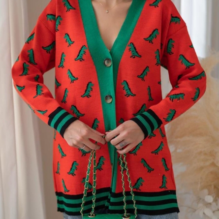 Оранжевый кардиган с принтом динозавров