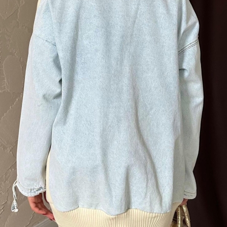 Cardigan din denim si tricot