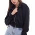 Black Cropped Hoodie with Zipper and Hood