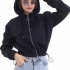 Black Cropped Hoodie with Zipper and Hood