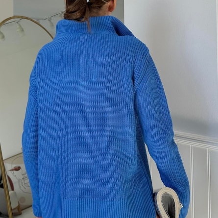 Blue sweater with high collar and zipper