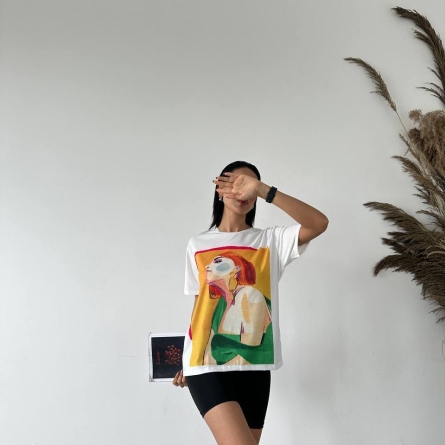 White T-shirt with Colorful Artistic Print