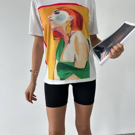 White T-shirt with Colorful Artistic Print
