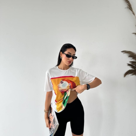 White T-shirt with Colorful Artistic Print