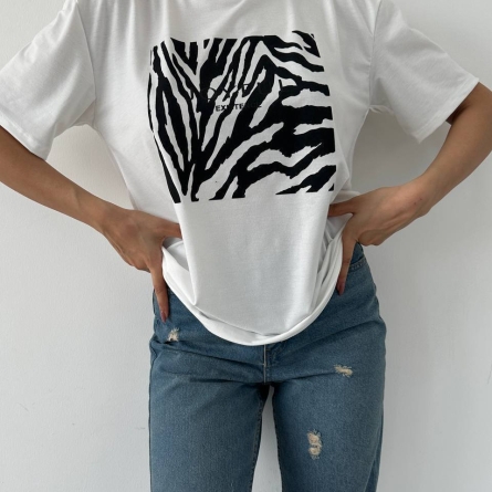 White T-shirt with Zebra Print