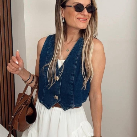 Cropped Dark Denim Vest