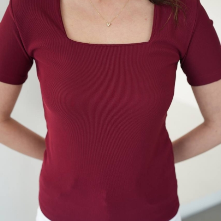 Burgundy Blouse with Square Neckline