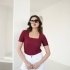 Burgundy Blouse with Square Neckline