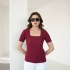 Burgundy Blouse with Square Neckline