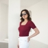 Burgundy Blouse with Square Neckline