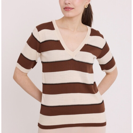 Bluză Tricotată cu Dungi Maro-Bej
