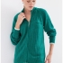 Green Knitted Cardigan with Zipper and High Neck
