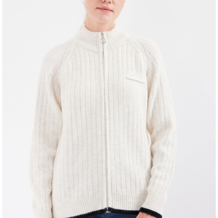 Белый Вязаный Кардиган с Молнией и Воротником