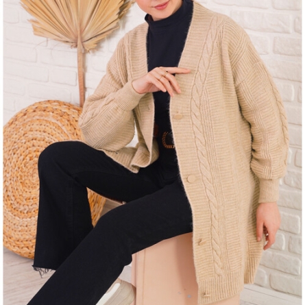 Cardigan Bej Biscuit cu Nasturi