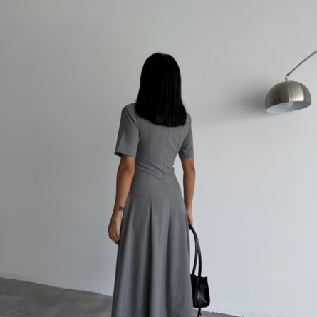 Rochie midi gri cu fermoar