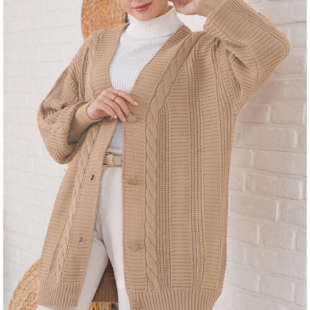 Cardigan Bej Camel cu Nasturi