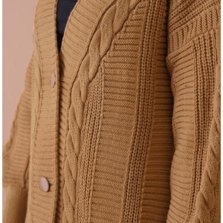 Caramel colored knitted cardigan with buttons