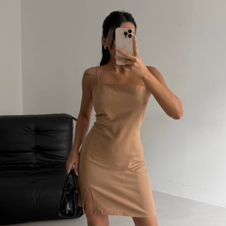Rochie Mini Nude din Bumbac