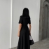 Black Midi Dress with Front Zipper and Tailored Fit