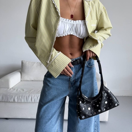 Укороченная рубашка в жёлтую полоску