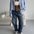 Cropped light blue striped shirt
