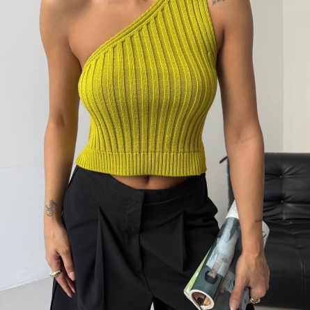 Crop Top Asimetric Galben-Verzui