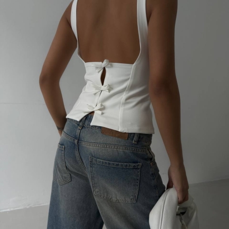 Black Open-Back Top with Bows