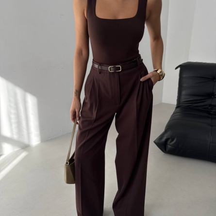 Brown Square-Neck Bodysuit