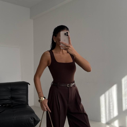 Brown Square-Neck Bodysuit