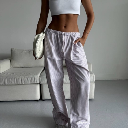 Широкие Брюки Пудрово-Розового Цвета в Полоску