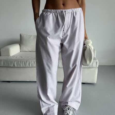 Широкие Брюки Пудрово-Розового Цвета в Полоску