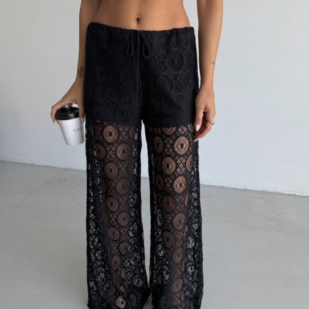 Pantaloni Lungi din Dantelă Neagră