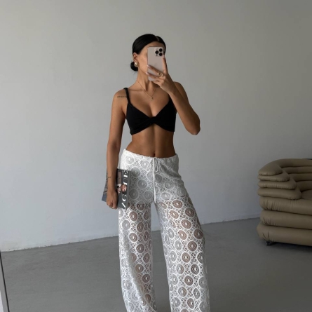 White Lace Long Pants with Inner Shorts