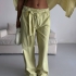 Light Yellow Striped Cotton Trousers with Tie