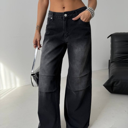 Pantaloni Denim Negru cu Detalii Patch