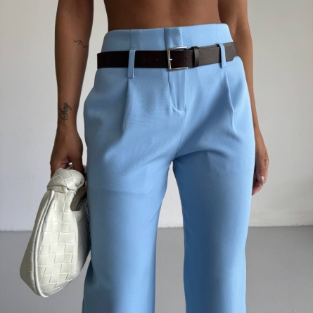 Голубые классические брюки с высокой талией