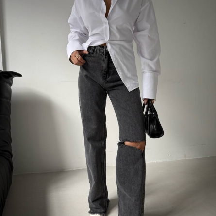 Blugi Antracit cu Decupaj Genunchi