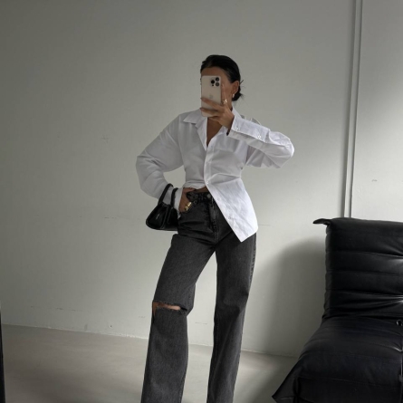 Blugi Antracit cu Decupaj Genunchi