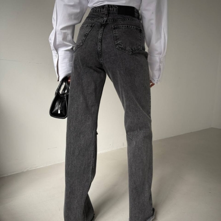 Blugi Antracit cu Decupaj Genunchi