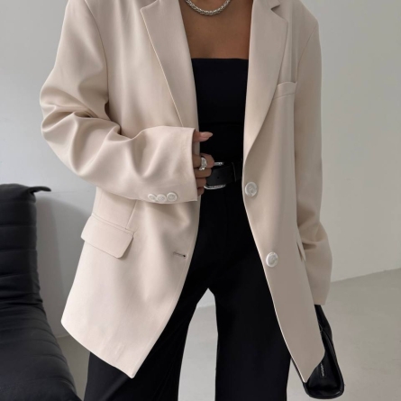 Sacou Oversized Nude cu Nasturi