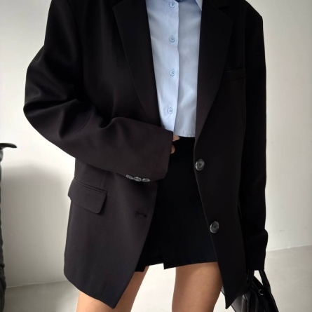 Sacou Oversized Negru cu Nasturi