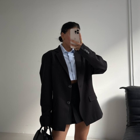 Sacou Oversized Negru cu Nasturi